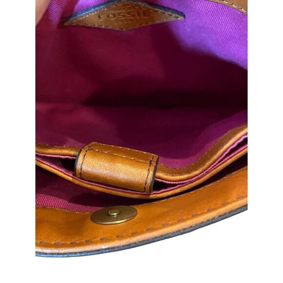 Fossil Small Brooklyn Crossbody Leather Trim Pink Interior Black Stripes VGC - Picture 4 of 6